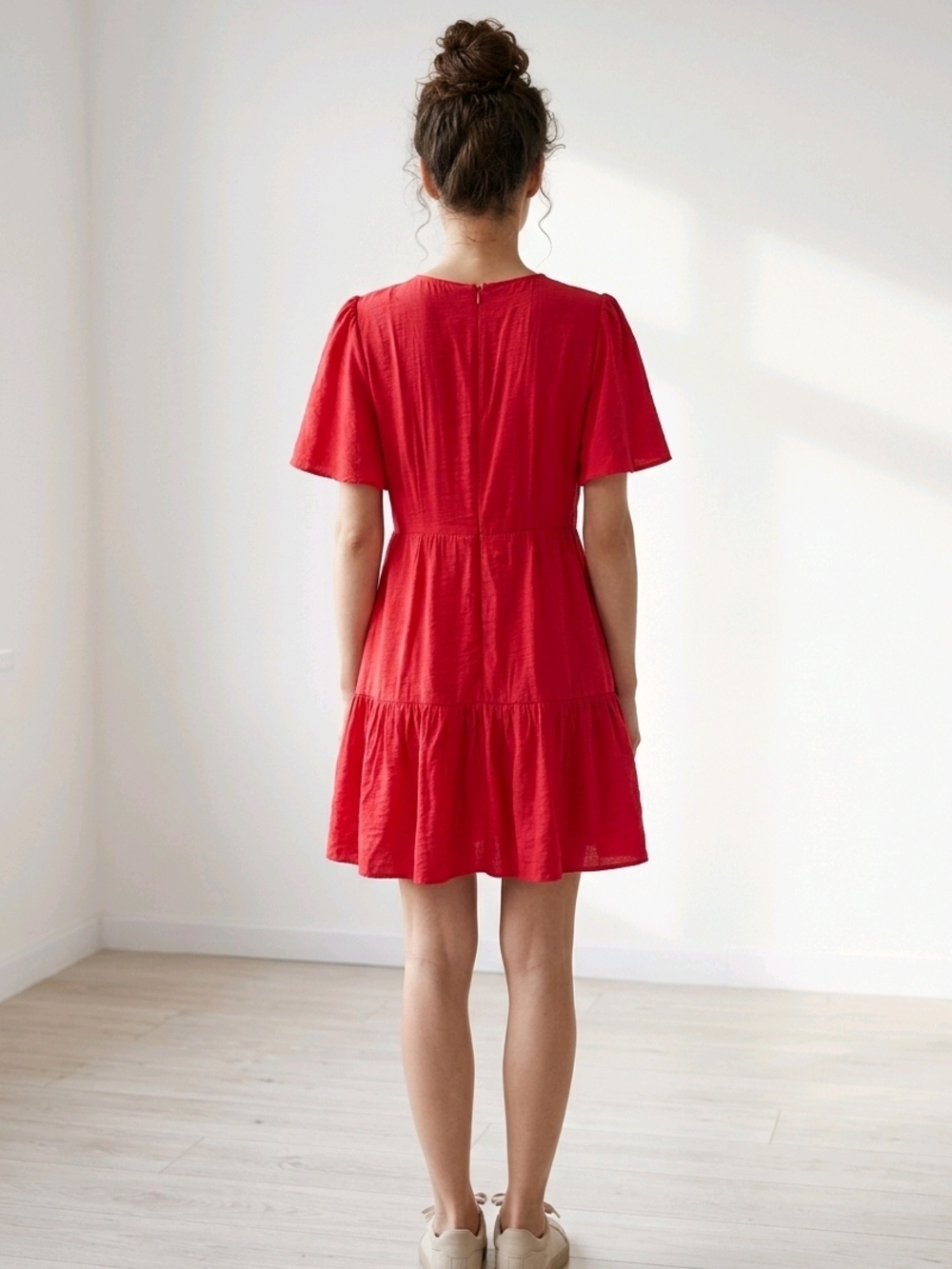 A. Calin by Flying Tomato Red Mini Dress | Lace Detail | Flowy Tiered | Medium - Picture 2 of 12